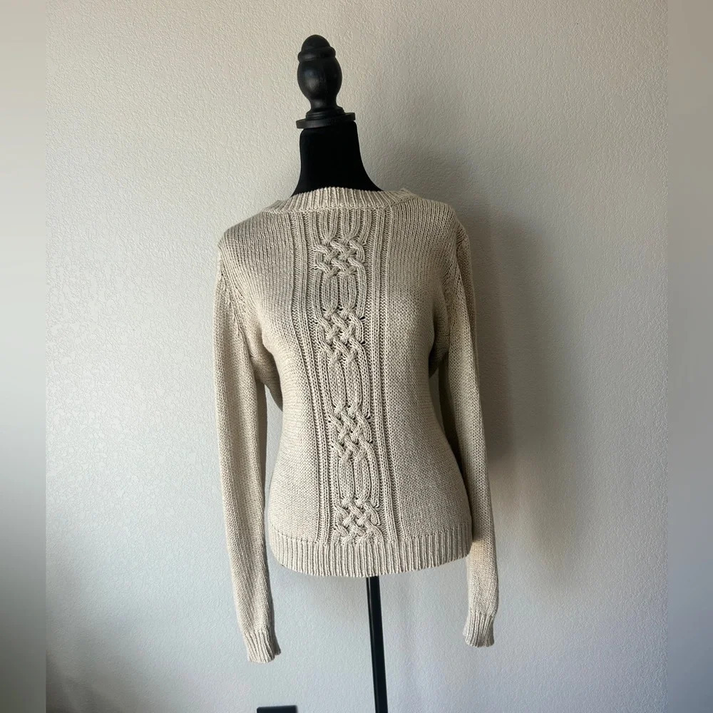 Relativity Cable Knit Tan Shimmer Sweater